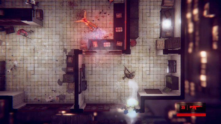 The final part of the mission, the battle in a large kitchen (see the picture), can be rather problematic - Chapter 2 - Three Days Earlier | The Hong Kong Massacre Walkthrough - Walkthrough - The Hong Kong Massacre Guide