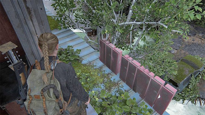 Just after entering the building, turn right and use the blue canopy exit shown in the picture - The Last of Us 2: The Shortcut - collectibles, artefacts, coins - Seattle Day 2 - Abby - The Last of Us 2 Guide
