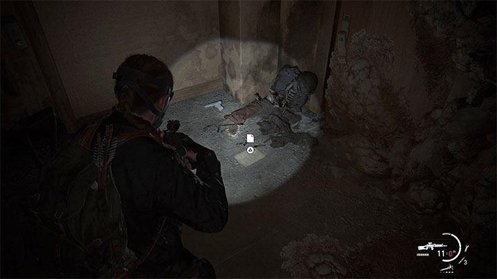 Soon after you start exploring the new floor you should find the corpse and the document that is lying next to it - The Last of Us 2: The Descent - collectibles, artefacts, coins - Seattle Day 2 - Abby - The Last of Us 2 Guide