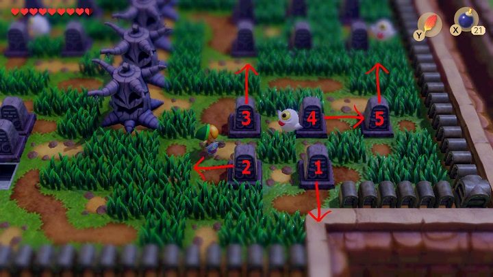 Go to the Cemetery and find five gravestones - Anglers Tunnel | Links Awakening Walkthrough - Walkthrough - Links Awakening Guide