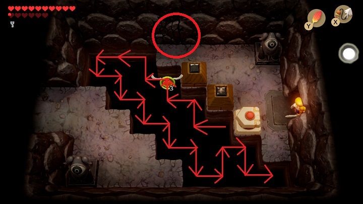 Move the device and fill the entire hole in the ground according to the pattern from the picture above - Turtle Rock | Links Awakening Walkthrough - Walkthrough - Links Awakening Guide