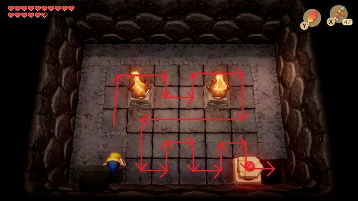 Fill the entire floor using the device according to the pattern on the picture above - Turtle Rock | Links Awakening Walkthrough - Walkthrough - Links Awakening Guide