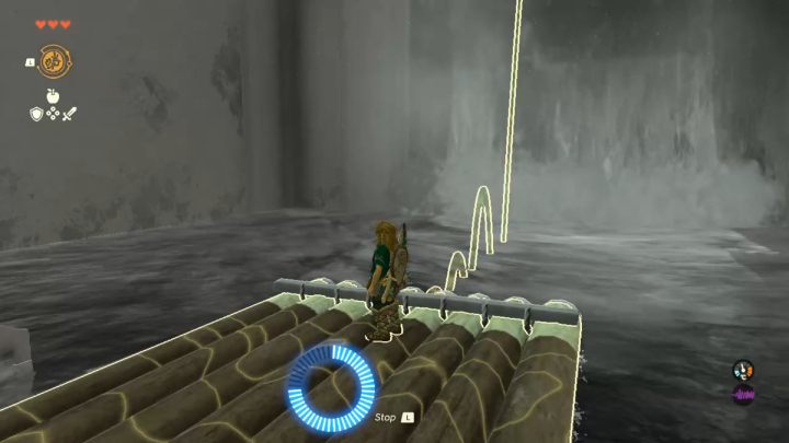 Repeat this with the next raft that falls down the waterfall - Zelda TotK: Nachoyah Shrine - Sky - Zelda Tears of the Kingdom Guide