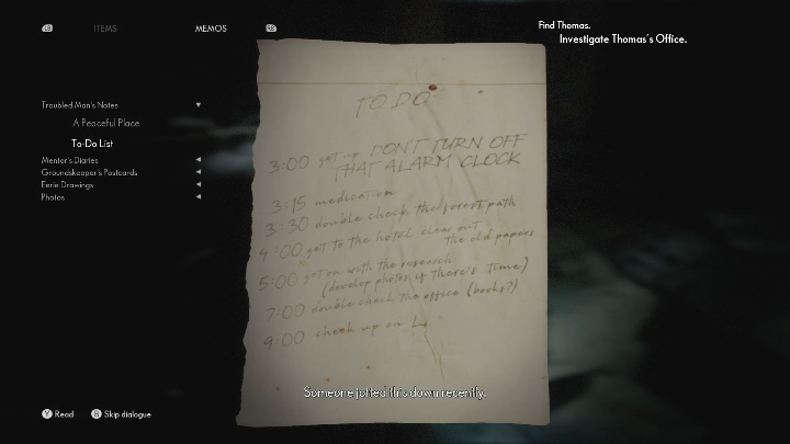 To get the note you simply have to examine the documents lying on the destroyed desk - The Medium: Notes from a troubled man - list - Secrets and Collectibles - The Medium Guide