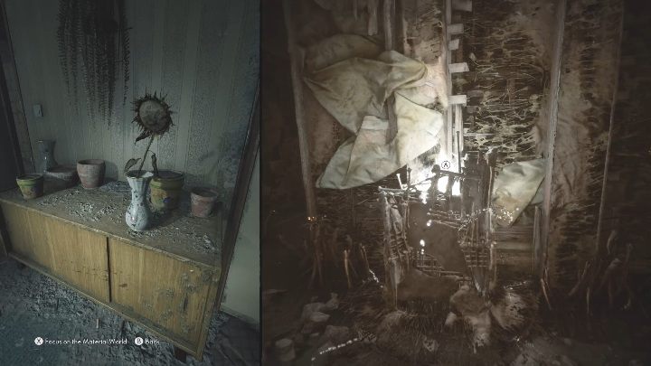 Return with the sunflower to the room with the hole in the ceiling and place the flower in the vase - The Medium: Encounter with Sadness - walkthrough - Walkthrough - The Medium Guide