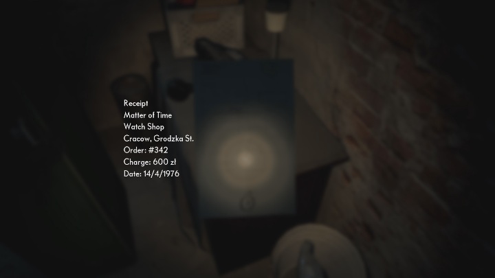 In the left part of the basement you will find a receipt for a pocket watch - The Medium: Basement - walkthrough - Walkthrough - The Medium Guide