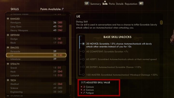 Neglected physiological needs and negative effects imposed on the character during combat will negatively affect your stats. - How to survive in Supernova mode in The Outer Worlds? - FAQ - The Outer Worlds Guide