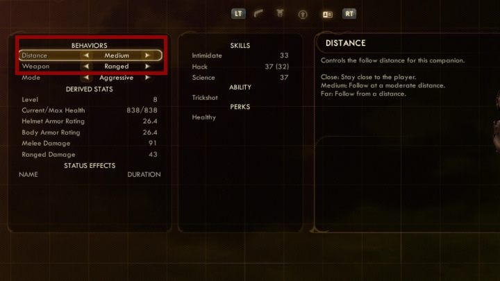 You should also go to the companions weapons menu and get rid of melee weapons - How to survive in Supernova mode in The Outer Worlds? - FAQ - The Outer Worlds Guide