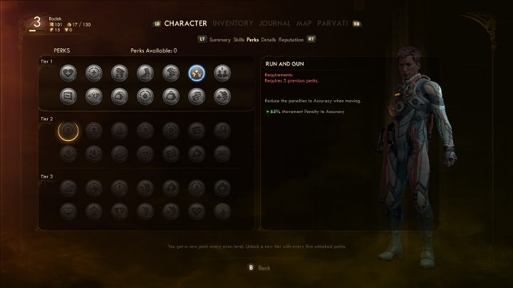 Perks are placed in three tiers. - Character development, perks and abilities in The Outer Worlds - Basics - The Outer Worlds Guide