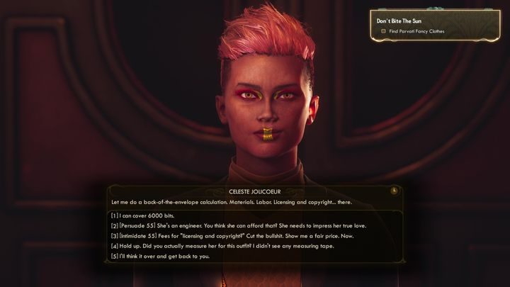 While in Byzantium, you will need to head to Celeste Jolicoeurs Haberdashery - Dont Bite the Sun | The Outer Worlds Companion quest - Parvati - The Outer Worlds Guide