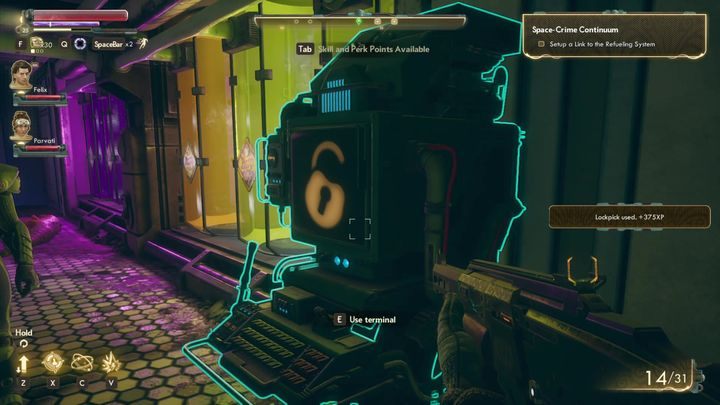 When you get down, you will first have to find the terminal responsible for the refueling system - Space-Time Continuum | The Outer Worlds Faction Quests - SubLight - The Outer Worlds Guide
