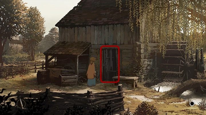 Click on the mills door - Chapter Fourteen - Departure (Kingsbridge) - Book Two: Sowing the Wind - The Pillars of the Earth Game Guide
