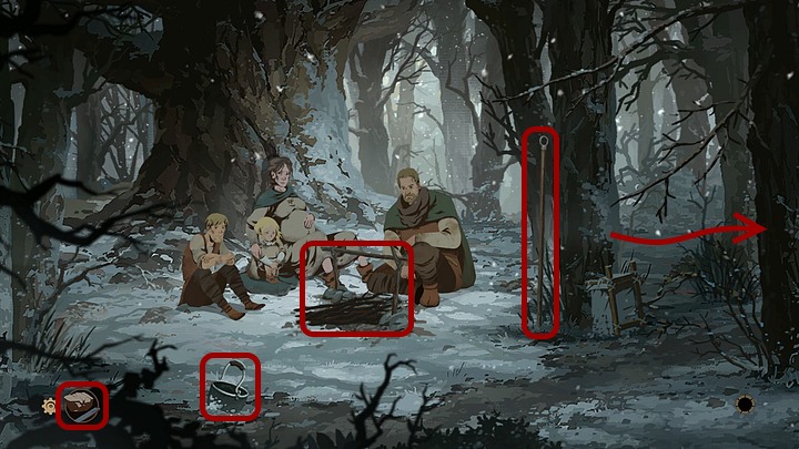 Finally, take the cauldron lying to the left of the hearth and go rightwards to find some water - Prologue - Tom - Book One: From the Ashes - The Pillars of the Earth Game Guide