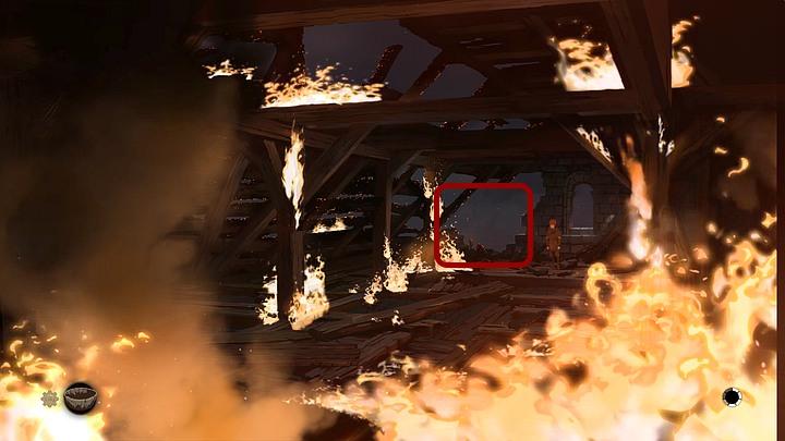 Access the attic once again, approach the window and use the hole in the wall (on the left) - Chapter Five - Man in flames - Book One: From the Ashes - The Pillars of the Earth Game Guide