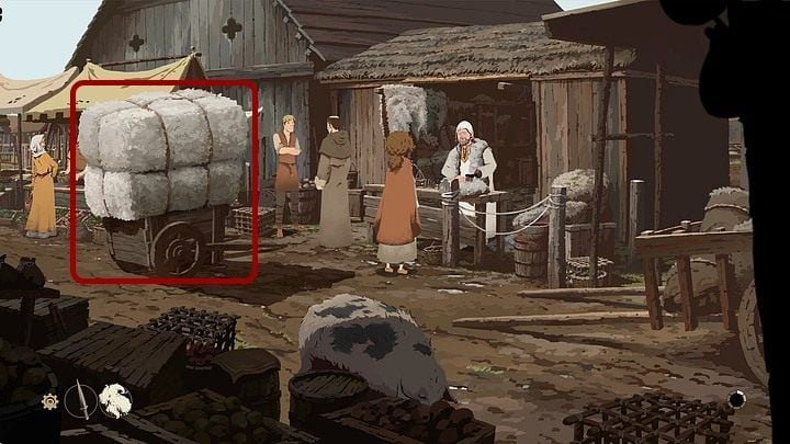 If you want to succeed at bargaining, you need strong arguments - end the conversation and approach the wool cart - Chapter Nine - The Oath (Winchester castle yard; market; prison cell;back alley; Huntleigh abandoned house; pastures) - Book Two: Sowing the Wind - The Pillars of the Earth Game Guide