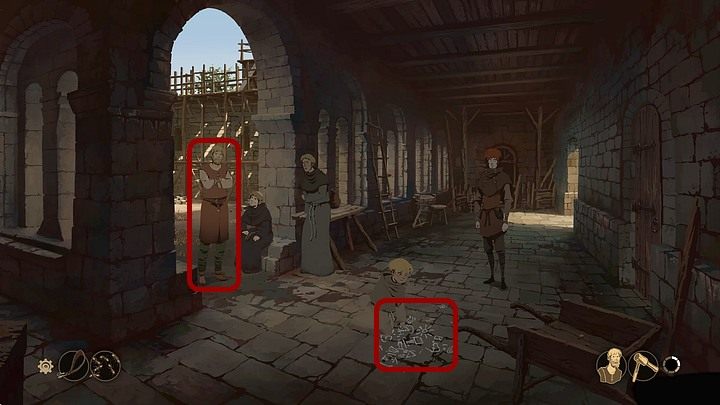 First, shoot him with your slingshot - Chapter Ten - The Rise of Kingsbridge (Kingsbridge - 5 years later) - Book Two: Sowing the Wind - The Pillars of the Earth Game Guide