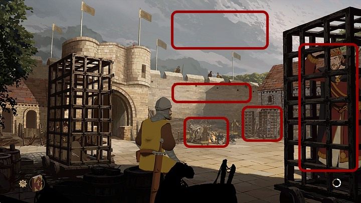 When Stephen speaks to Philip who sits in a cage you have to keep selecting interactive points to provoke king to tell more: Stephen itself (in the cage to the right - Chapter Twelve - The Great Beast (Lincoln town; cathedral) - Book Two: Sowing the Wind - The Pillars of the Earth Game Guide