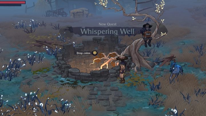 You will start Whispering Well in the Camp by talking to the stranger on the tree - The Serpent Rogue: Side quests - walkthrough - Walkthrough - The Serpent Rogue Guide