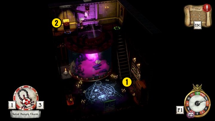 Use the stairs [1] in the secret chamber to reach higher level - Finishing the task | Willow Blue - Willow Blue - The Sexy Brutale Game Guide