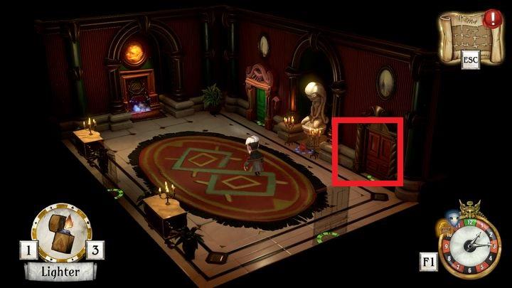 Once in the corridor, enter the room through the indicated door - Find the location of the missing arm | Thanos Gorecki & Aurum Runes - Thanos Gorecki & Aurum Runes - The Sexy Brutale Game Guide