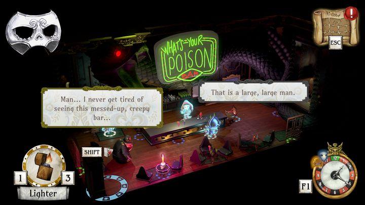 When they see him, the ghosts will start talking to each other, eventually giving up the password, which is necessary to get into the room with the statue - Acquire the password and set the statue behind the bar | Thanos Gorecki & Aurum - Thanos Gorecki & Aurum Runes - The Sexy Brutale Game Guide