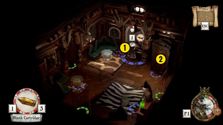 While in the room, approach the shotgun and, by pressing Z interact with it - Swap the bullet and finish the quest | Reginald Sixpence - Reginald Sixpence - The Sexy Brutale Game Guide