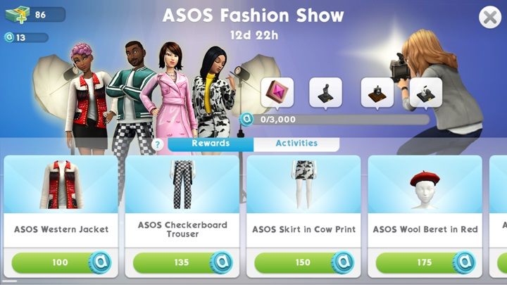 To begin the career of a photographer, you have to spend 2000 ASOS points: during the ASOS events you get points, for which you can purchase collections of clothes - How to become a photographer? - Missions, events, careers and hobbies - The Sims Mobile Game Guide
