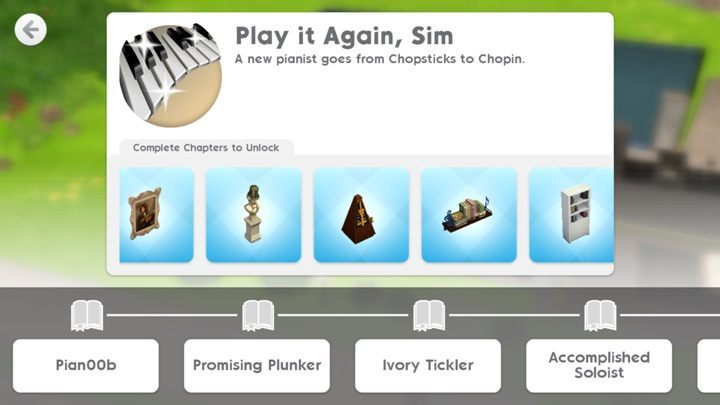 The piano hobby unlocks 5 items for the house and 2 new pianos - How to unlock the piano in The Sims Mobile? - Starting tips - The Sims Mobile Game Guide