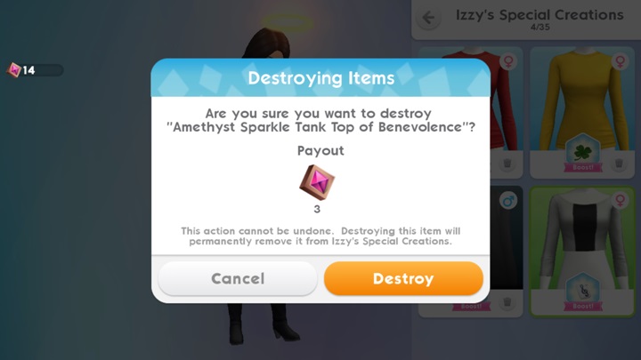 In the current version of The Sims Mobile you can only have 35 clothes prepared by Izzy throughout the game - Izzys Fashion Shop | Style - Style - The Sims Mobile Game Guide