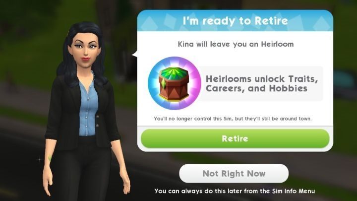 At some point in your game in The Sims Mobile you will see a message - How does retirement look like in The Sims Mobile? - Starting tips - The Sims Mobile Game Guide