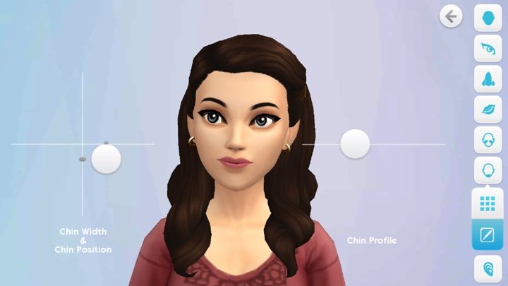 This is how the interface looks when you edit the details of the chin. - Head | Creating and developing a Sim - Creating and developing a Sim - The Sims Mobile Game Guide