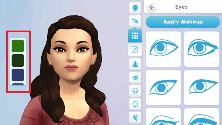 The eye color can be selected when customizing this particular body part - Head | Creating and developing a Sim - Creating and developing a Sim - The Sims Mobile Game Guide