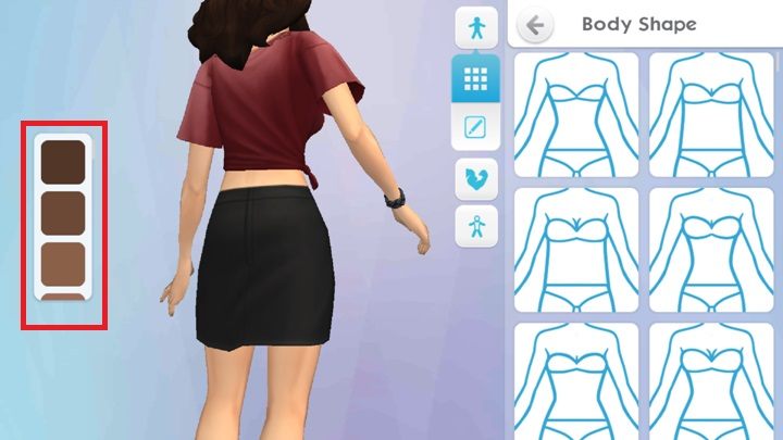 You can choose the color of your sims skin practically at any time during the creation process - Silhouette and skin | Creating and developing a Sim - Creating and developing a Sim - The Sims Mobile Game Guide