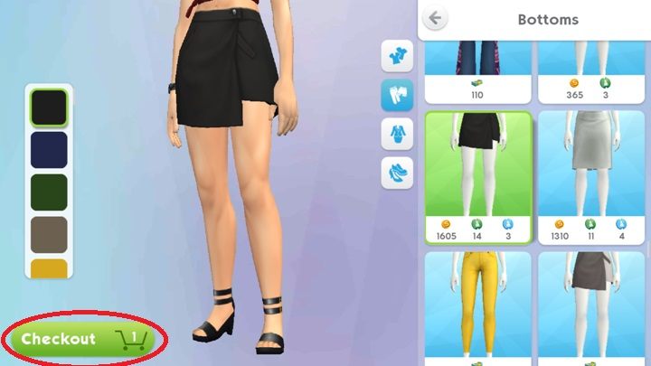 To buy a new item, you simply need to put it on your sim and then click on the finalize button - Buying clothes, hairstyles and accessories | Style - Style - The Sims Mobile Game Guide