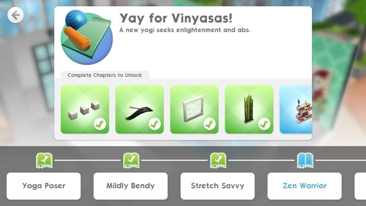 You unlock the first yoga mat at level 17 - Hobby in The Sims Mobile - Missions, events, careers and hobbies - The Sims Mobile Game Guide