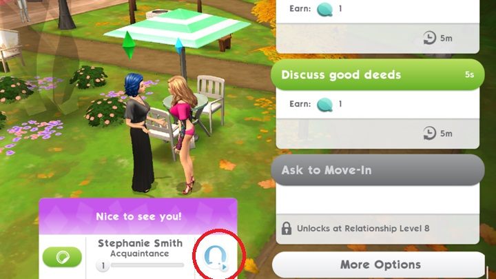 You can visit another sims house at any time - Stickers, visits and bonuses | Playing with others - Playing with the others - The Sims Mobile Game Guide