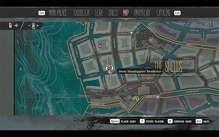 Stone Worshippers Residence is situated in the center of the Shells district - Into the Depths | The Sinking City walkthrough - Main cases - The Sinking City Guide