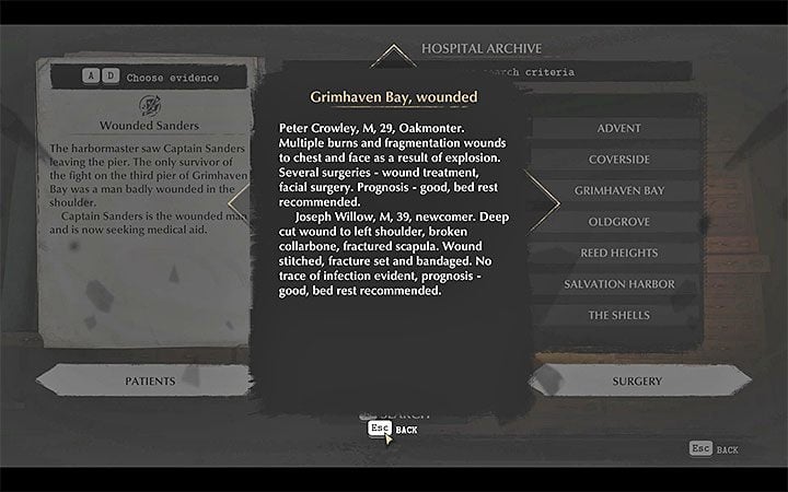 If you choose correct criteria, you will receive a piece of new evidence for the case - it may be, for example, some file or address of residence of the wanted person - How to use archives in The Sinking City? - FAQ - The Sinking City Guide