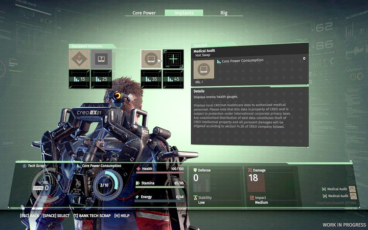 Implants (passive or active ones) enable you to use new skills - Character development in The Surge - Advice - The Surge Game Guide