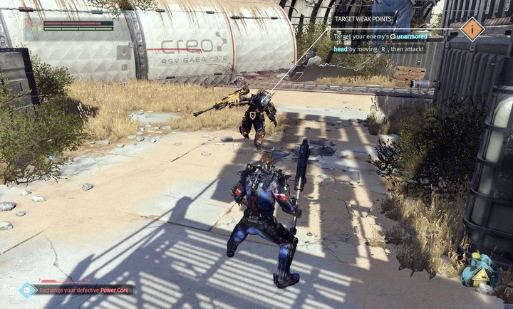 At the start of your road you will face a simple opponent and you will receive tutorial advice - Abandoned Production | The Surge Walkthrough - Walkthrough - The Surge Game Guide