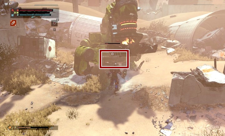 In order to defeat him you must attack the batteries on his sides - Abandoned Production | The Surge Walkthrough - Walkthrough - The Surge Game Guide