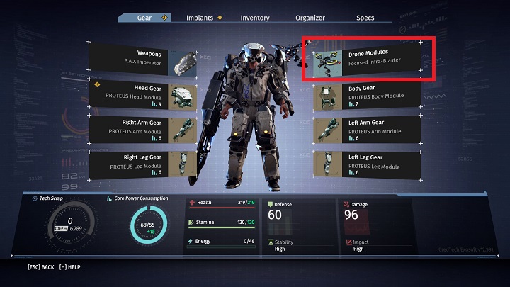 Modules can be swapped from the level of the inventory, or with a hotkey. - The Drone in The Surge - Equipment - The Surge Game Guide