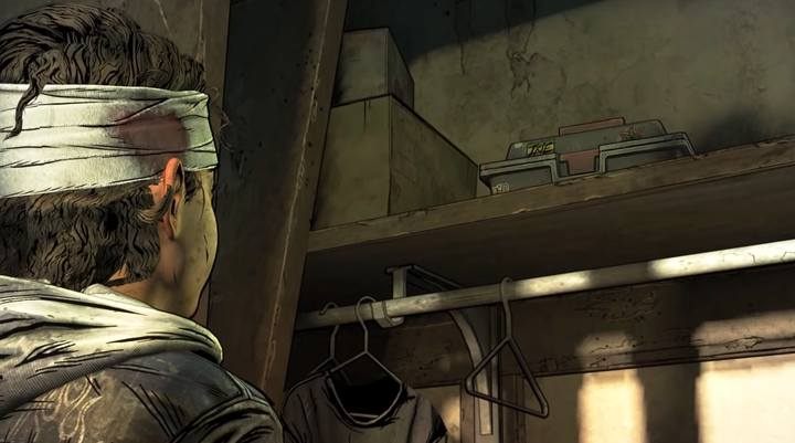 Examine the contents of the wardrobe and use a chair to collect the box from the upper shelf. - Chapter 1 | Episode 1 of The Walking Dead The Final Season - Episode 1 - Done Running - The Walking Dead The Final Season Game Guide