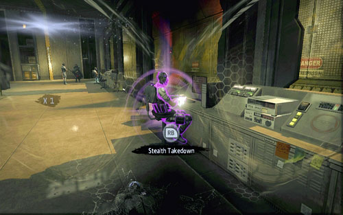 Your next target should be the man standing below on the left - Chapter 03 - In the Shadow of Evils Past - p. 2 - Walkthrough - The Amazing Spider-Man - Game Guide and Walkthrough