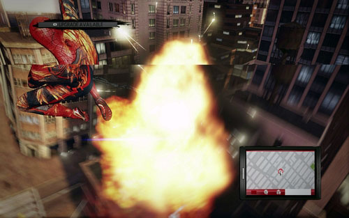 It will fly around the buildings and shoot series of projectiles at Spider-Man, which you of course have to dodge - Chapter 05 - To Smash the Spider - Walkthrough - The Amazing Spider-Man - Game Guide and Walkthrough