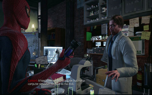 Using it, the man will create a medicine which you will have to take to the OSCORP tower - Chapter 05 - To Smash the Spider - Walkthrough - The Amazing Spider-Man - Game Guide and Walkthrough