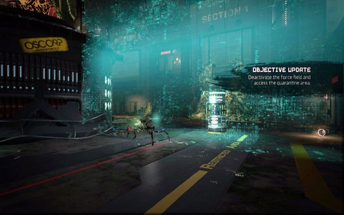 On the other side of the tunnel there's a big room with two electric barrier - Chapter 06 - Smythe Strikes Back - p. 1 - Walkthrough - The Amazing Spider-Man - Game Guide and Walkthrough