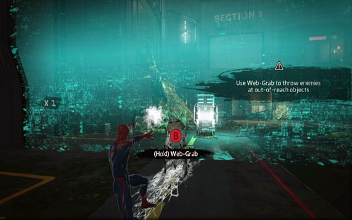 Spider-Man will throw the machine, destroying the indicated target - Chapter 06 - Smythe Strikes Back - p. 1 - Walkthrough - The Amazing Spider-Man - Game Guide and Walkthrough