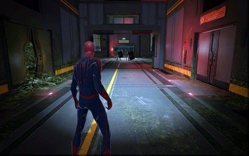 Inside the corridor a bit further you will be attacked by a group of guards - Chapter 06 - Smythe Strikes Back - p. 1 - Walkthrough - The Amazing Spider-Man - Game Guide and Walkthrough
