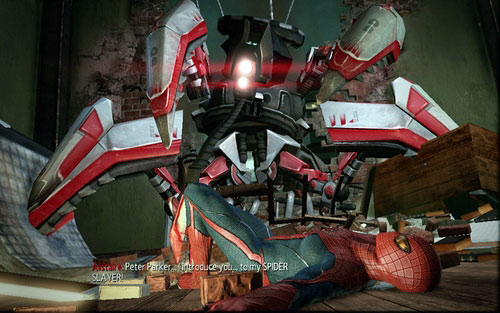 When the cinematic is over, you will be attacked by three flying robots - Chapter 09 - The Spider-Slayer - Walkthrough - The Amazing Spider-Man - Game Guide and Walkthrough